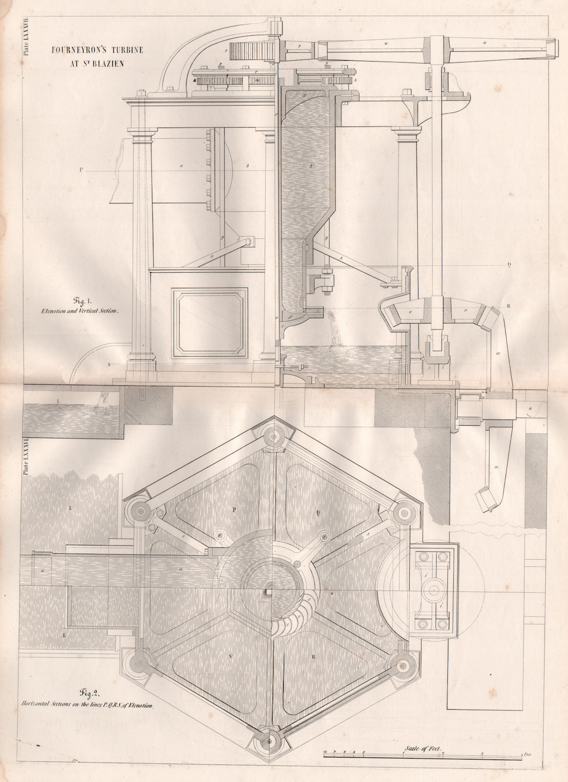 VICTORIAN ENGINEERING DRAWING. Fourneyron's turbine at St. Blasien (2) 1847